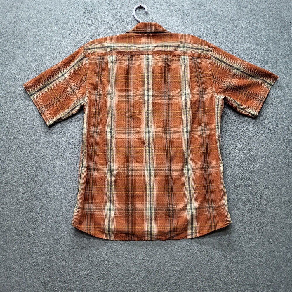 Eddie Bauer Men Button Up Shirt M Orange Nylon Travex Plaid Ripstop Outdoor